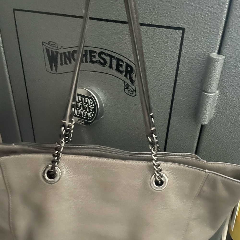 Coach Gray Leather Tote with Chain Handles and Turnlock - Picture 13 of 16